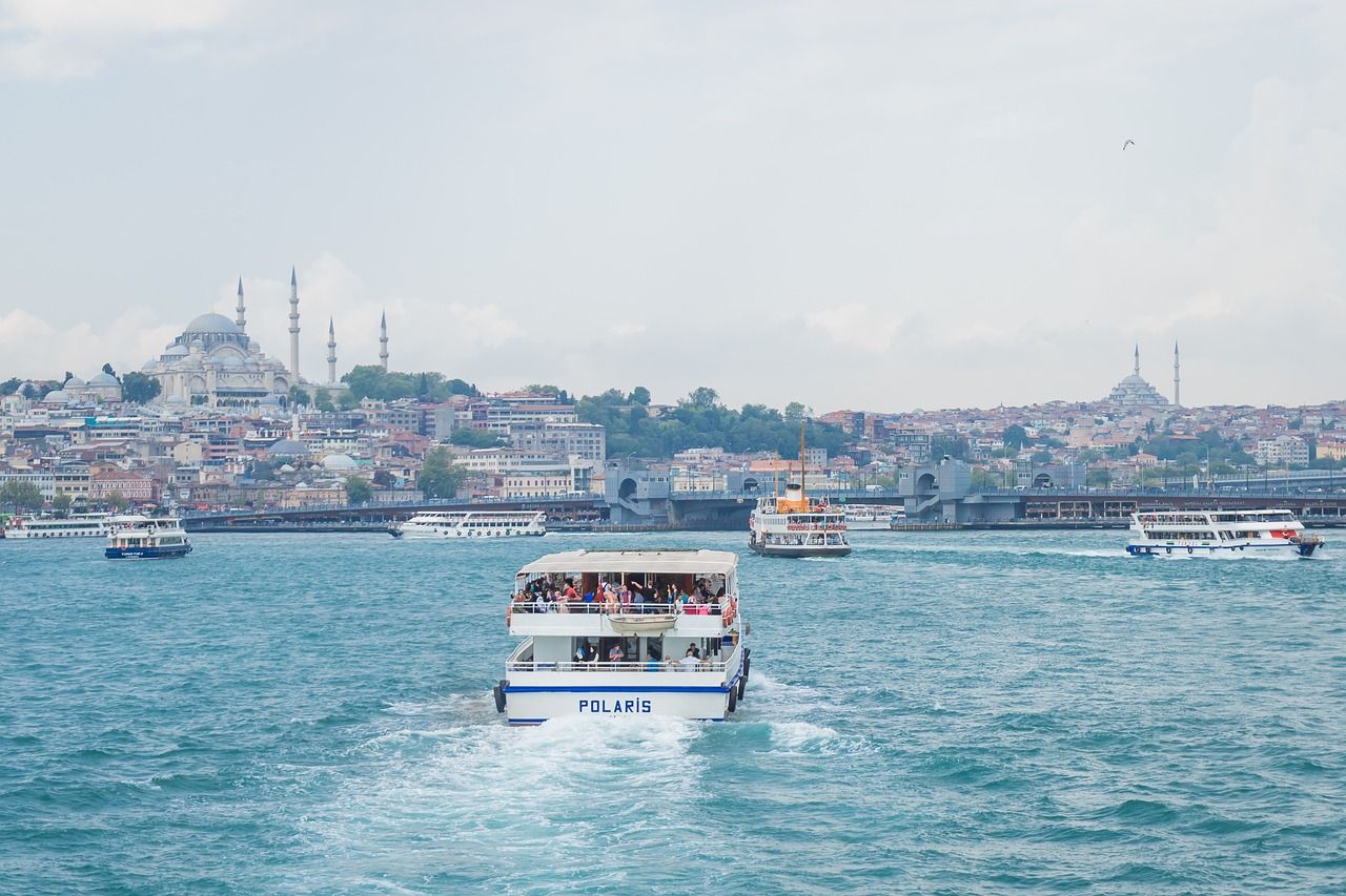 Boat with travelers roaming the Turkey waters