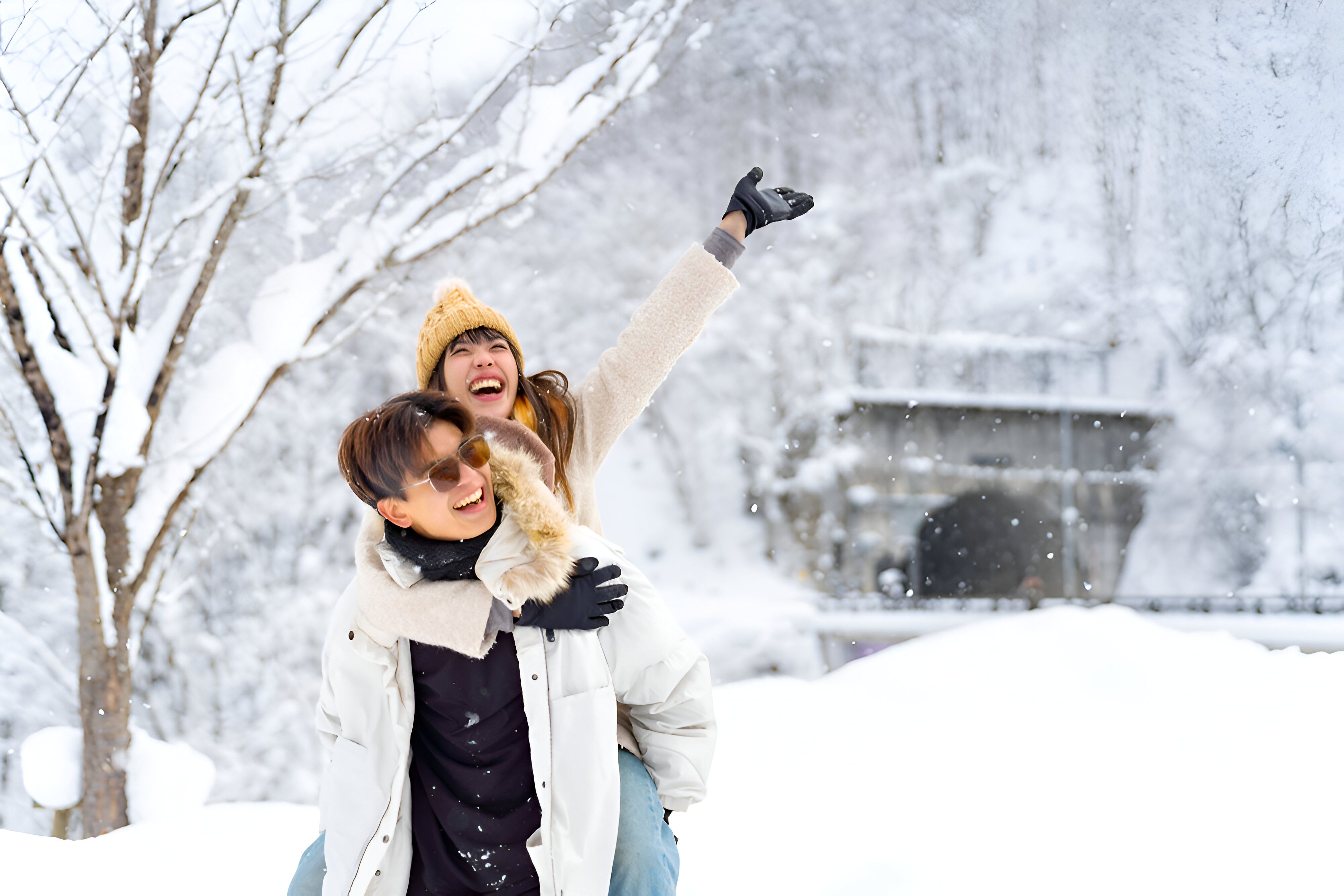 Tourists in winter wonderland 